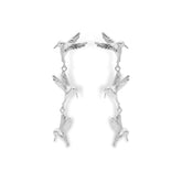 Aretes largos de colibrí para mujer vista frontal silver